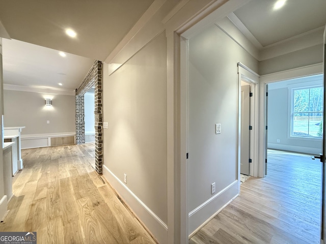 1005 Haddie Way, Alpharetta, GA 30004 - hallway with ornamental molding, light wood-style flooring, and recessed lighting