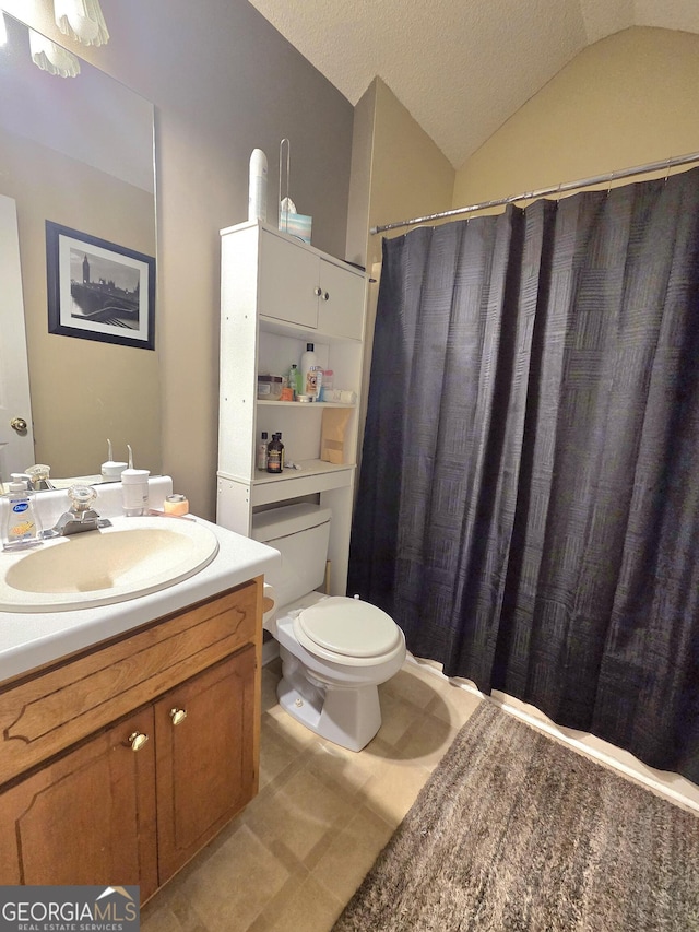 165 Cedar Ridge Rd, Locust Grove, GA 30248 - full bath with vanity, lofted ceiling, and a shower with shower curtain