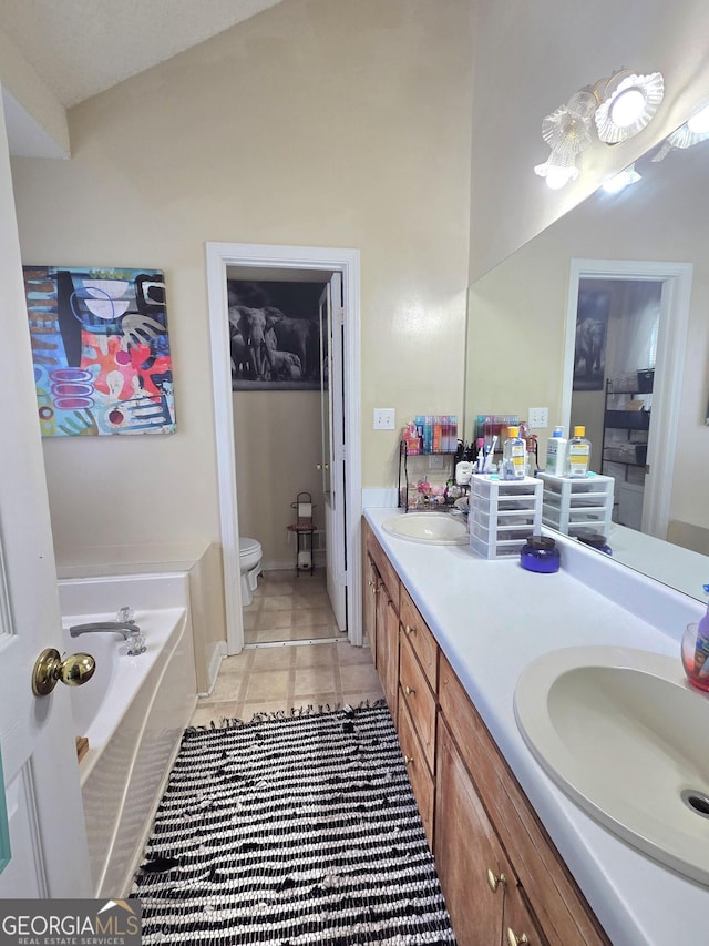 165 Cedar Ridge Rd, Locust Grove, GA 30248 - full bathroom with double vanity, a garden tub, and tile patterned flooring