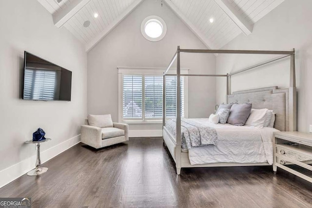 481 Meadow Lake Ter, Hoschton, GA 30548 - bedroom featuring multiple windows, wood finished floors, high vaulted ceiling, a wood ceiling with exposed beams, and recessed lighting