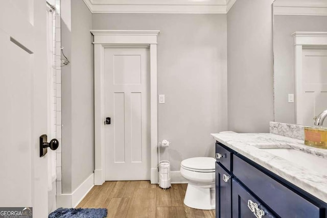 481 Meadow Lake Ter, Hoschton, GA 30548 - bathroom featuring wood finished floors, vanity, and crown molding