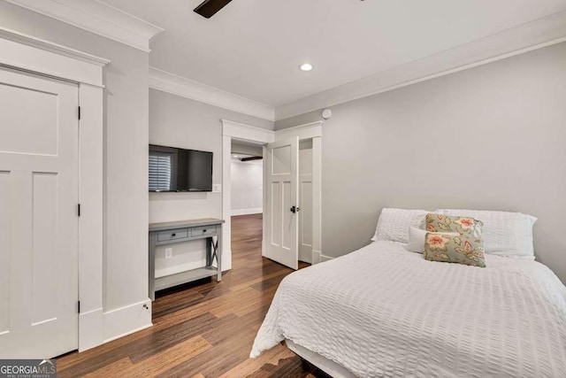 481 Meadow Lake Ter, Hoschton, GA 30548 - bedroom with crown molding, wood finished floors, and recessed lighting