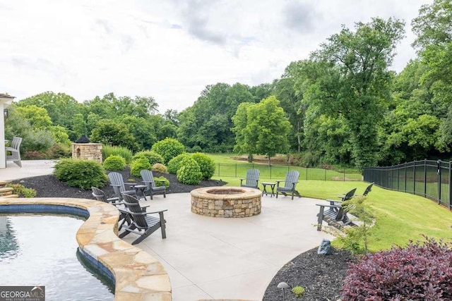 481 Meadow Lake Ter, Hoschton, GA 30548 - view of patio featuring a fire pit