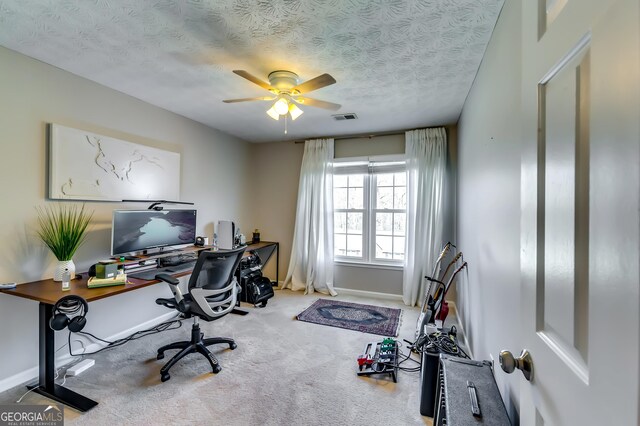 845 Connell Ln, Lawrenceville, GA 30044 - office with ceiling fan, carpet floors, and a textured ceiling