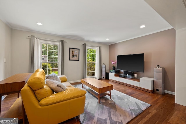 3912 Edenton Ct, Brookhaven, GA 30319 - living room with crown molding, wood finished floors, and recessed lighting