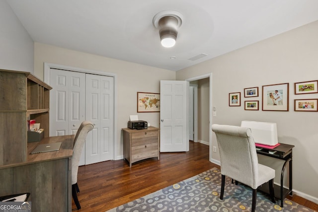 3912 Edenton Ct, Brookhaven, GA 30319 - home office featuring dark wood-type flooring and baseboards