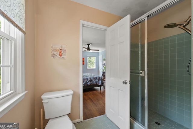 3912 Edenton Ct, Brookhaven, GA 30319 - ensuite bathroom featuring a shower stall and ceiling fan