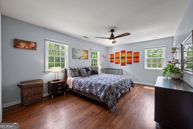 3912 Edenton Ct, Brookhaven, GA 30319 - bedroom with multiple windows, dark wood finished floors, and a ceiling fan