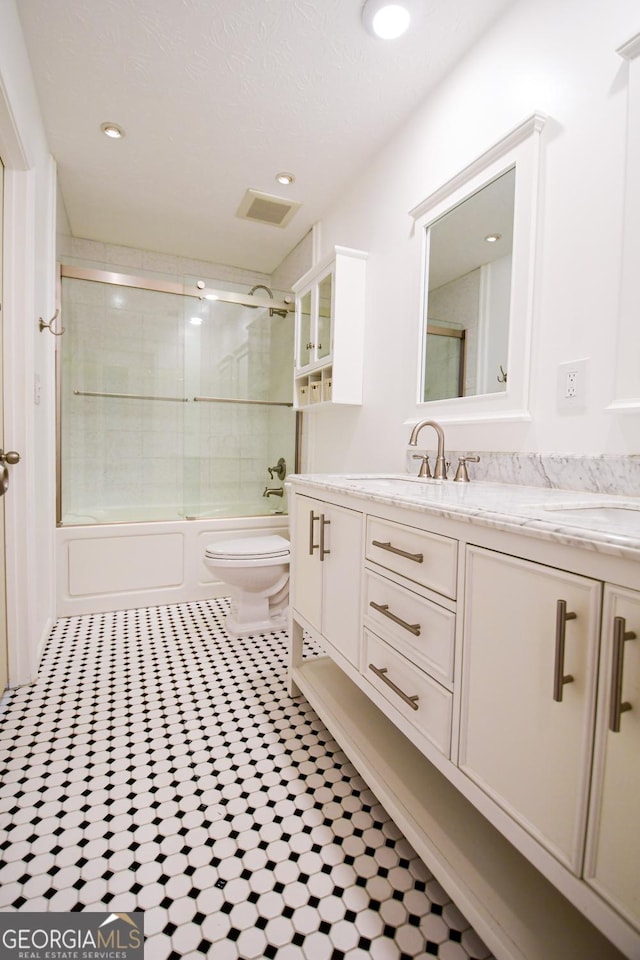 125 Point View Ct, Tyrone, GA 30290 - full bath with enclosed tub / shower combo, double vanity, recessed lighting, and tile patterned flooring