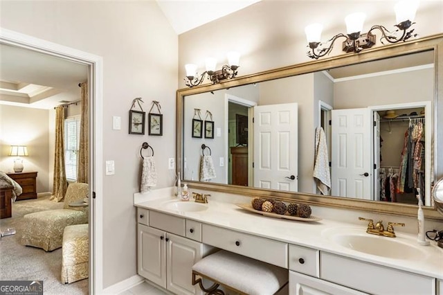 4401 Madison Woods Dr NW Unit 4401, Marietta, GA 30064 - full bath featuring ensuite bath, double vanity, a spacious closet, crown molding, and vaulted ceiling
