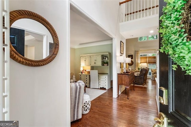 4401 Madison Woods Dr NW Unit 4401, Marietta, GA 30064 - entryway with wood finished floors, a towering ceiling, and ornamental molding
