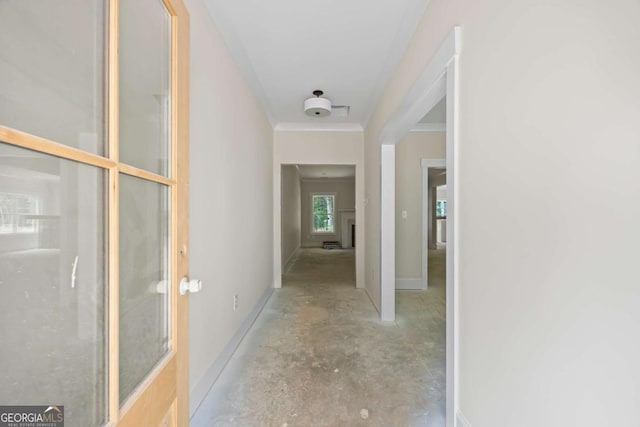 558 Holman Autry Rd, Danielsville, GA 30633 - hallway with concrete floors and crown molding