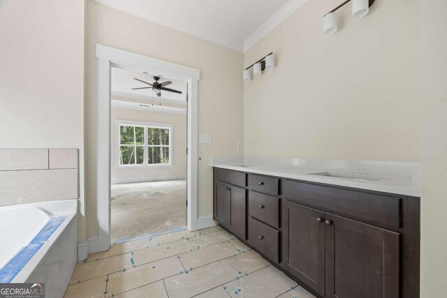558 Holman Autry Rd, Danielsville, GA 30633 - full bathroom featuring double vanity, a garden tub, and ceiling fan
