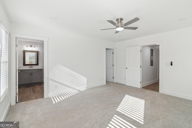 4179 Hanes Dr, Decatur, GA 30035 - unfurnished bedroom with carpet, ensuite bath, and ceiling fan