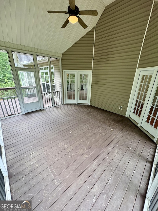 237 Shockley Way, Dallas, GA 30157 - unfurnished sunroom featuring french doors, a ceiling fan, and vaulted ceiling