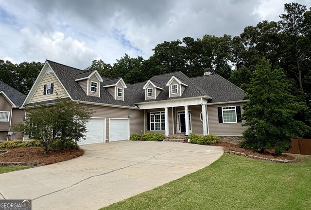 237 Shockley Way, Dallas, GA 30157 - cape cod-style house featuring concrete driveway, a garage, a shingled roof, and a porch