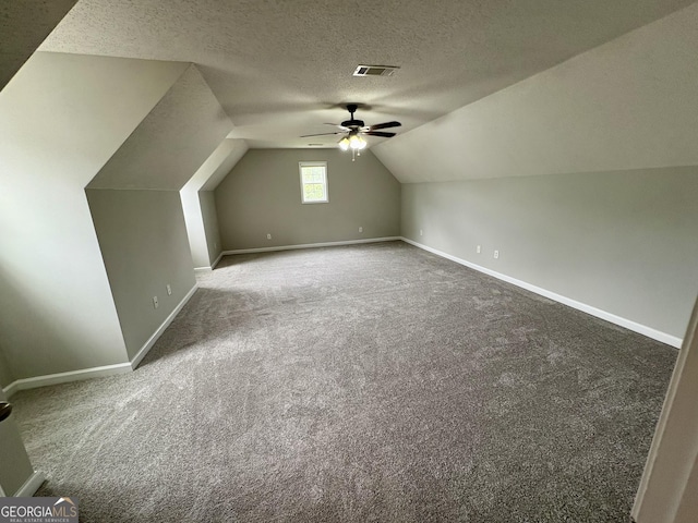237 Shockley Way, Dallas, GA 30157 - additional living space with ceiling fan, carpet flooring, lofted ceiling, and a textured ceiling