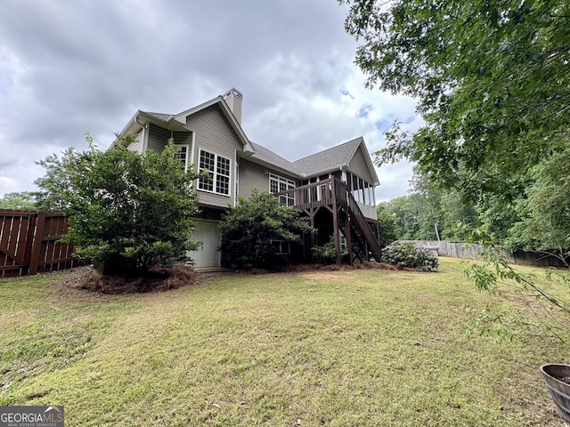 237 Shockley Way, Dallas, GA 30157 - rear view of house featuring stairs, a chimney, and a sunroom