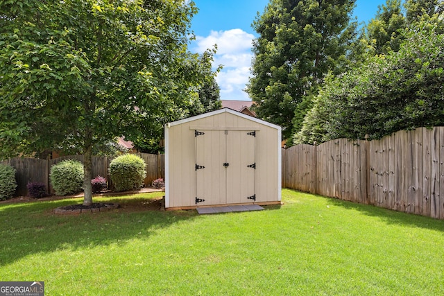 51 Stonebridge Way, Newnan, GA 30265 - view of shed with a fenced backyard