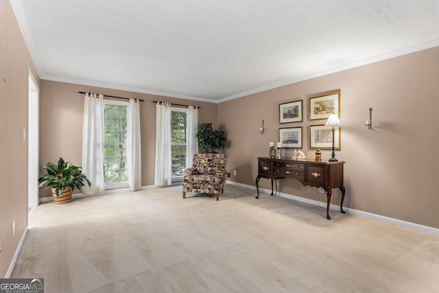 2240 Six Branches Dr, Roswell, GA 30076 - living area featuring ornamental molding and carpet flooring