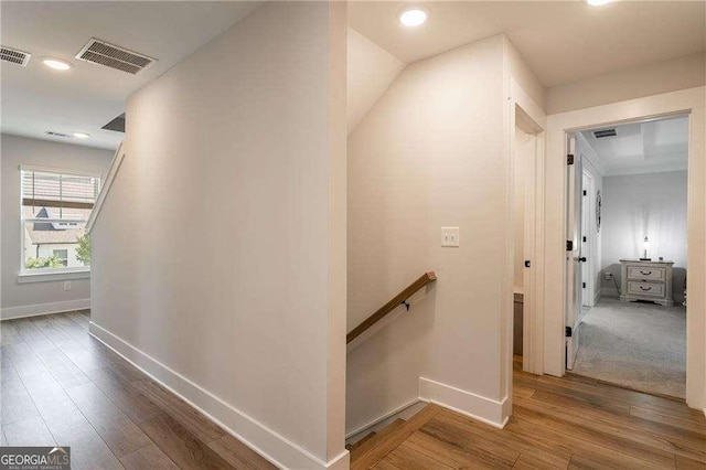 338 Boundless Ln, Canton, GA 30114 - corridor with an upstairs landing, recessed lighting, and wood finished floors
