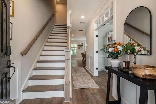 338 Boundless Ln, Canton, GA 30114 - entrance foyer with wood finished floors, stairs, and recessed lighting