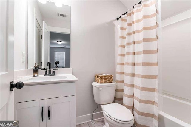 338 Boundless Ln, Canton, GA 30114 - bathroom featuring vanity, shower / tub combo with curtain, and tile patterned floors