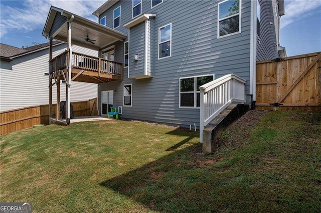 338 Boundless Ln, Canton, GA 30114 - back of house featuring ceiling fan, a fenced backyard, and a patio