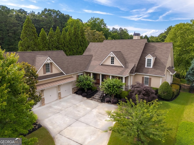 2403 Wistful Way, Marietta, GA 30066 - view of front of house with driveway, a chimney, a front lawn, and roof with shingles