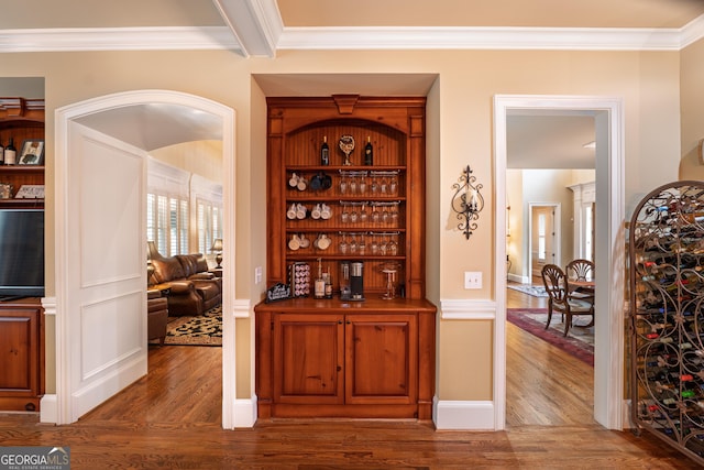 2403 Wistful Way, Marietta, GA 30066 - bar area featuring crown molding and wood finished floors