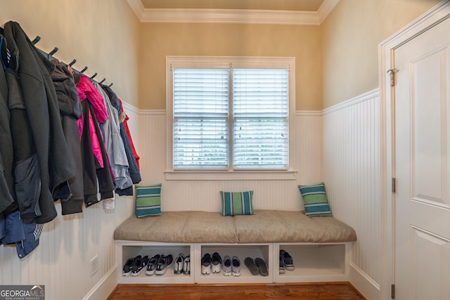 2403 Wistful Way, Marietta, GA 30066 - mudroom with a wainscoted wall and crown molding