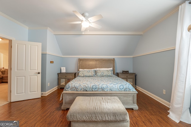 2403 Wistful Way, Marietta, GA 30066 - bedroom with wood finished floors, vaulted ceiling, a ceiling fan, and ornamental molding