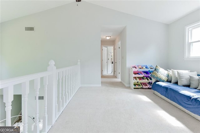 4180 Pineset Dr, Alpharetta, GA 30022 - interior space featuring carpet floors, lofted ceiling, and an upstairs landing