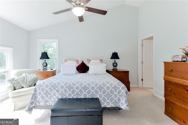 4180 Pineset Dr, Alpharetta, GA 30022 - bedroom with lofted ceiling, light colored carpet, and ceiling fan