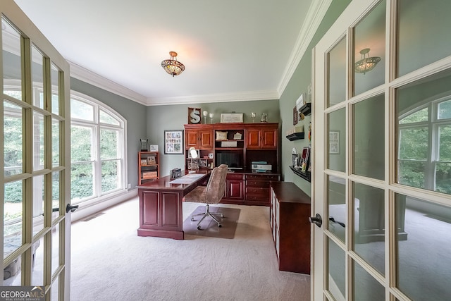 750 Old Loganville Rd SW, Loganville, GA 30052 - office space featuring french doors, ornamental molding, and carpet flooring