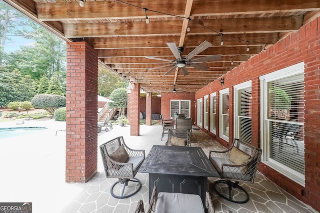 750 Old Loganville Rd SW, Loganville, GA 30052 - view of patio with ceiling fan, an outdoor pool, and outdoor dining area