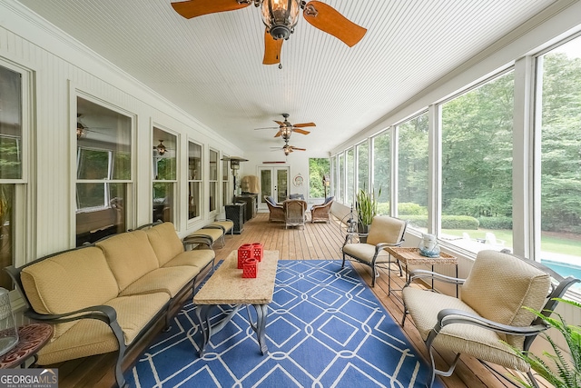 750 Old Loganville Rd SW, Loganville, GA 30052 - sunroom / solarium with french doors, ceiling fan, and an outdoor living space