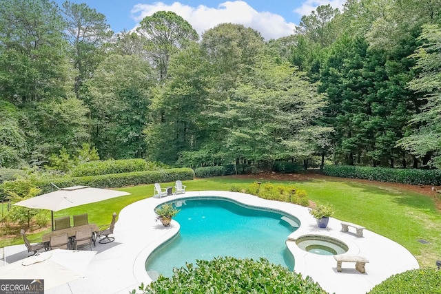 750 Old Loganville Rd SW, Loganville, GA 30052 - view of swimming pool featuring a patio area, a yard, and a pool with connected hot tub