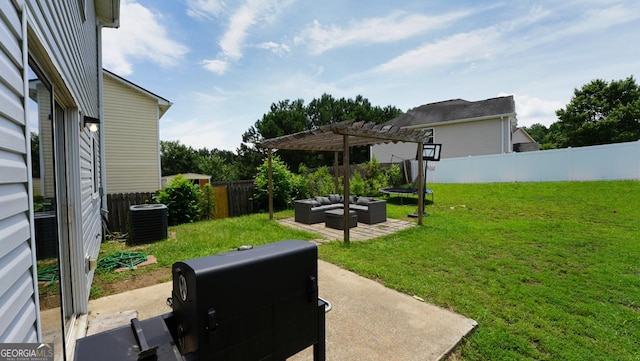 400 Silver Spring St, Dallas, GA 30157 - fenced backyard with a pergola, outdoor lounge area, a patio area, and a trampoline