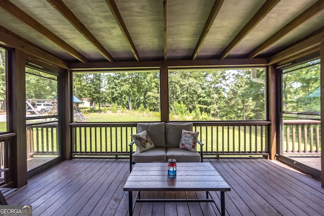 1101 Moon Rd, Shiloh, GA 31826 - wooden terrace with a lawn, an outdoor living space, and view of scattered trees
