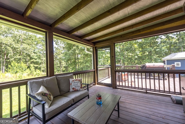 1101 Moon Rd, Shiloh, GA 31826 - deck featuring an outdoor living space, a grill, and view of scattered trees