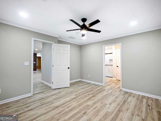 2308 Mark Trl, Decatur, GA 30032 - empty room featuring a ceiling fan, light wood-style flooring, ornamental molding, and recessed lighting