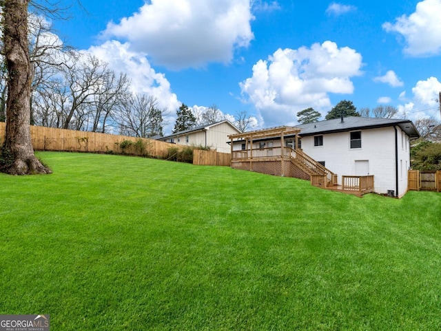 2308 Mark Trl, Decatur, GA 30032 - fenced backyard with stairway and a wooden deck