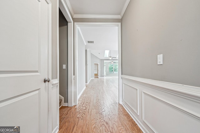 6722 Blue Heron Way, Flowery Branch, GA 30542 - hall with light wood-style flooring and ornamental molding