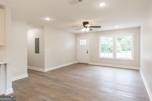 1920 Darling Ave, Waycross, GA 31501 - entryway featuring electric panel, a ceiling fan, wood finished floors, and recessed lighting