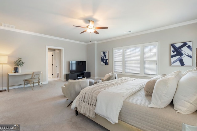 510 Walden Glen Ln, Alpharetta, GA 30004 - carpeted bedroom featuring ornamental molding and ceiling fan