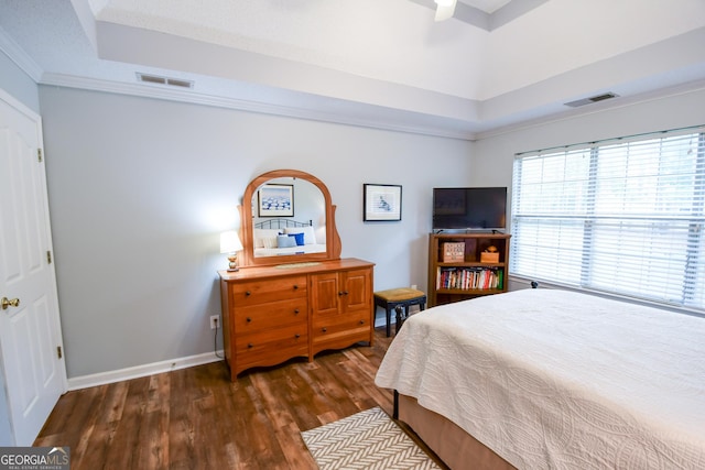 17 Kingsbrook Ln, Newnan, GA 30265 - bedroom with wood finished floors, a raised ceiling, a ceiling fan, and crown molding