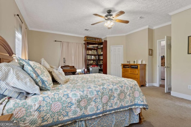 1641 Garland Mountain Trl, Waleska, GA 30183 - bedroom with a textured ceiling, light carpet, ceiling fan, and ornamental molding