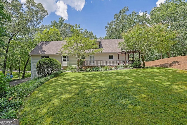 2095 Honeysuckle Dr, Cumming, GA 30040 - rear view of house featuring a yard, a deck, a gazebo, and roof with shingles