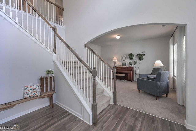 110 Serendipity Way, Dallas, GA 30157 - stairs featuring arched walkways and wood finished floors